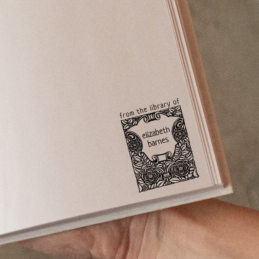 モダン ヴィンテージ フラワーフレーム 図書館から ラバースタンプ