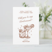 モダン ヴィンテージ ブラウン ブライズメイド プロポーズ カード (スタンド正面)