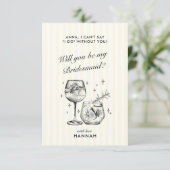 モダン ヴィンテージ ブラック ブライズメイド 提案カード 招待状 (スタンド正面)