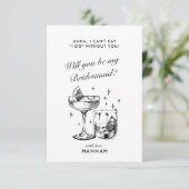 モダン ヴィンテージ ブラック ブライズメイド 提案カード 招待状 (スタンド正面)