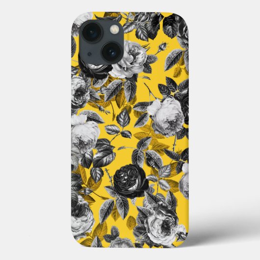 モダン ヴィンテージ ブラック ホワイト バラ イエロー Case-Mate iPhoneケース (裏面)