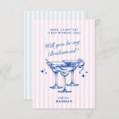 モダン ヴィンテージ ブルー 伴娘 募集 カード (正面/裏面)