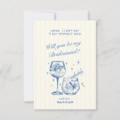 モダン ヴィンテージ ブルー 伴娘 募集 カード (正面)