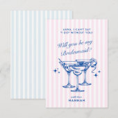 モダン ヴィンテージ ブルー 花嫁の提案カード 招待状 (正面/裏面)