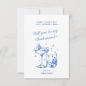 モダン ヴィンテージ ブルー 花嫁の提案カード 招待状 (正面)