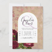 モダン ヴィンテージ ボタニカル 赤いバラのウェディング 招待状 (正面)