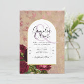 モダン ヴィンテージ ボタニカル 赤いバラ ウェディング 招待状 (スタンド正面)