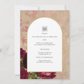 モダン ヴィンテージ ボタニカル 赤いバラ ウェディング 招待状 (裏面)