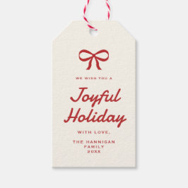 モダン ヴィンテージ レッド ボウ キャンディ ケーン ストライプ ホリデー ギフトタグ