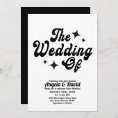 モダン ヴィンテージ レトロ スクリプト 結婚式 黒白 招待状 (正面/裏面)