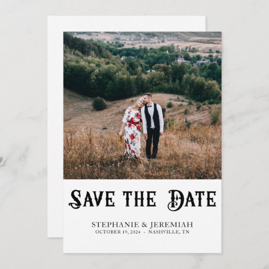 モダン ヴィンテージ レトロ ラスティック 婚約写真 セーブザデート (正面/裏面)