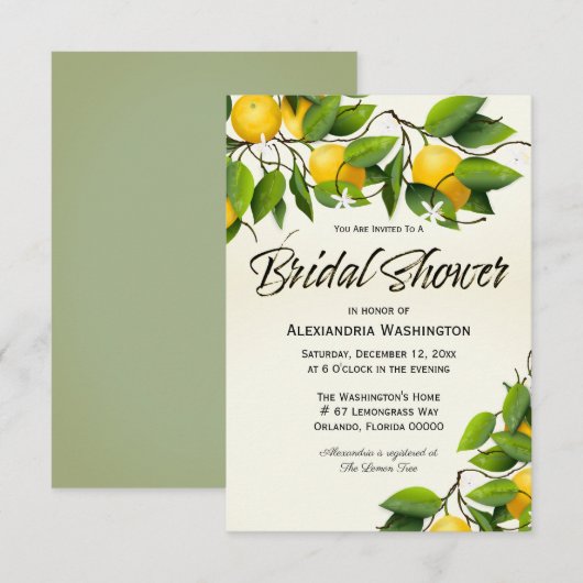 モダン ヴィンテージ レモン フルーツ | ブライダル シャワー 招待状 (正面/裏面)