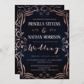 モダン ヴィンテージ ローズゴールド デコレーション スクロール ウェディング 招待状 (正面/裏面)