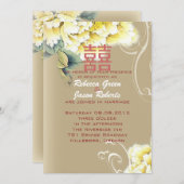 モダン ヴィンテージ 牡丹 花の中国のウェディング 招待状 (正面/裏面)