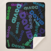 モダン、任意の名前のコラージュ |ブルース、パープル、グリーン シェルパブランケット (正面)