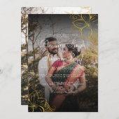 モダン&伝統的金ゴールドメンディインディアン結婚ズ 招待状 (正面/裏面)