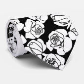 モダン、写実的な黒く及び白い花のタイまたはベルト ネクタイ (ロール)