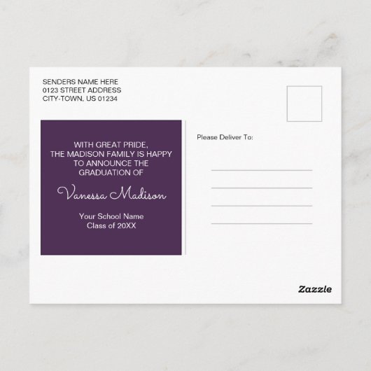 モダン |写真エレガントの卒業発表 ポストカード (裏面)