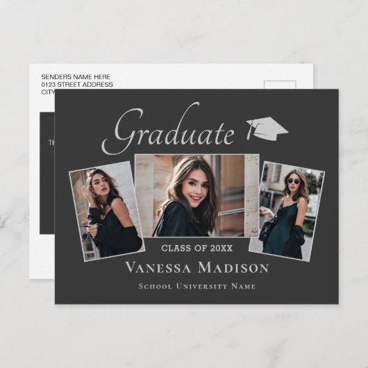 モダン |写真エレガントの卒業発表 ポストカード (正面/裏面)