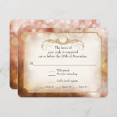 モダン《写真》ぼけ味スパークルトゥインクルアンバー金ゴールドRSVP 出欠カード (正面/裏面)