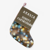 モダン《写真》ぼけ味ライトとフォント スモールクリスマスストッキング (正面 (吊り時))