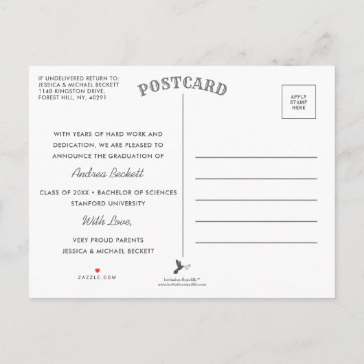 モダン《写真》ぼけ味ライト3写真卒業 案内ポストカード (裏面)