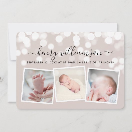 モダン《写真》ぼけ味ライト3写真誕生のお知らせ 案内状 (正面)