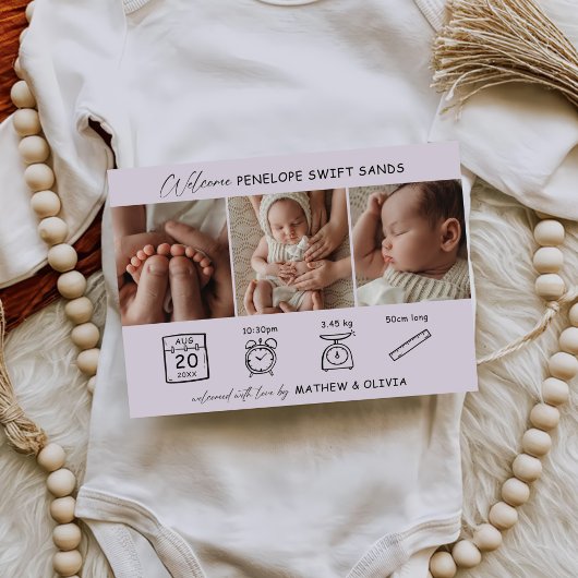 モダン 出生発表 3枚の写真 コラージュ カード