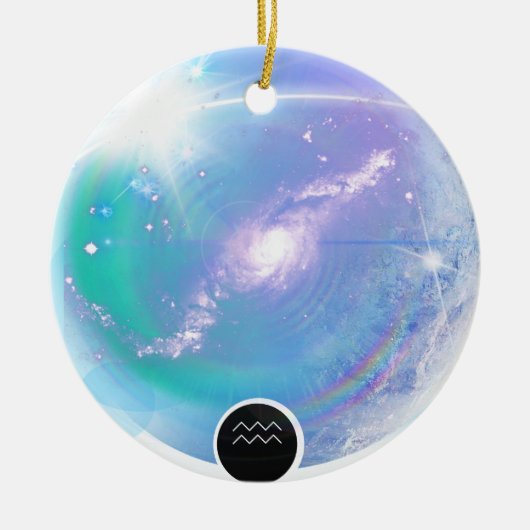 モダン〔占星術の〕十二宮図サインアクエリアス引用文エアエレメント セラミックオーナメント (正面)