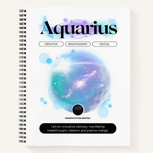 モダン〔占星術の〕十二宮図サインアクエリアス引用文エアエレメント ノートブック (正面)