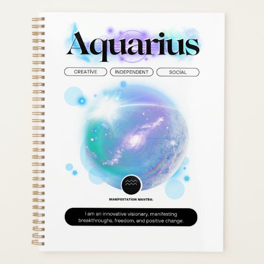 モダン〔占星術の〕十二宮図サインアクエリアス引用文エアエレメント プランナー手帳 (正面)