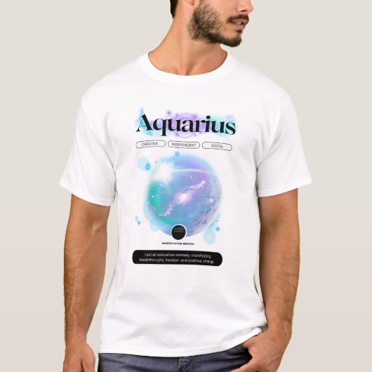 モダン〔占星術の〕十二宮図サインアクエリアス引用文エアエレメント Tシャツ (正面)