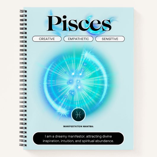 モダン〔占星術の〕十二宮図サインピセス引用文水要素 ノートブック (正面)