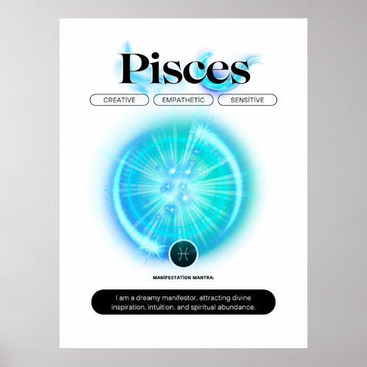 モダン〔占星術の〕十二宮図サインピセス引用文水要素 ポスター (正面)