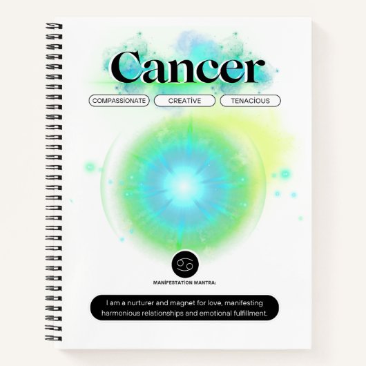 モダン〔占星術の〕十二宮図徴候がん引用文水素子 ノートブック (正面)
