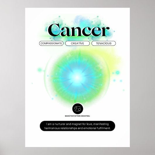 モダン〔占星術の〕十二宮図徴候がん引用文水素子 ポスター (正面)