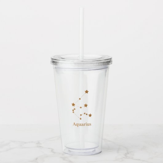 モダン〔占星術の〕十二宮図標識金ゴールドアクエリアス |エアエレメント アクリルタンブラー (正面)