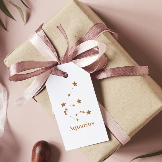 モダン〔占星術の〕十二宮図標識金ゴールドアクエリアス |エアエレメント ギフトタグ