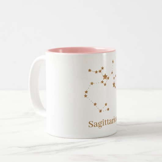 モダン〔占星術の〕十二宮図標識金ゴールド射手座|要素火災 ツートーンマグカップ (正面左)