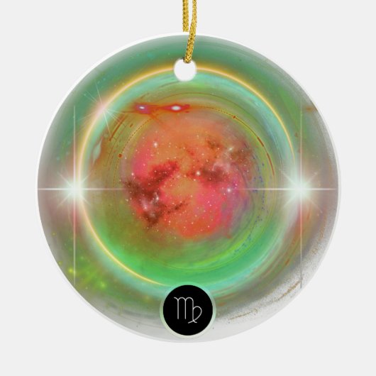 モダン〔占星術の〕十二宮図標識《星座》乙女座引用文地球要素 セラミックオーナメント (正面)