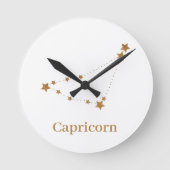 モダン〔占星術の〕十二宮図符号金ゴールド山羊座|要素地球 ラウンド壁時計 (正面)