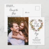 モダン 変更日 ウェディング フォト フラワー ポストカード (正面/裏面)