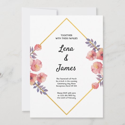 モダン&幾何エレガントフローラ 招待状 (正面)