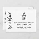 モダン「引っ越しました」カードとリトルハウススケッチ ポストカード (正面/裏面)