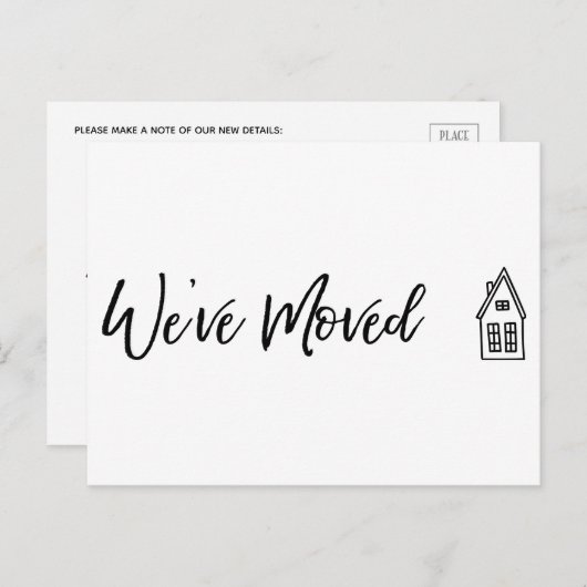 モダン「引っ越しました」カードとリトルハウススケッチ ポストカード (正面/裏面)