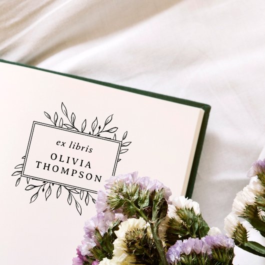モダン 手描きの葉 エクスリブリス 名前 図書館 ラバースタンプ