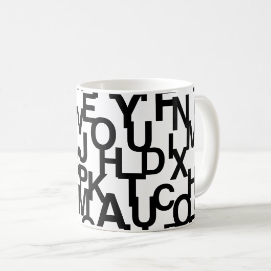 モダン,抽象芸術,文字付きの雑然としたパターン コーヒーマグカップ (正面右)