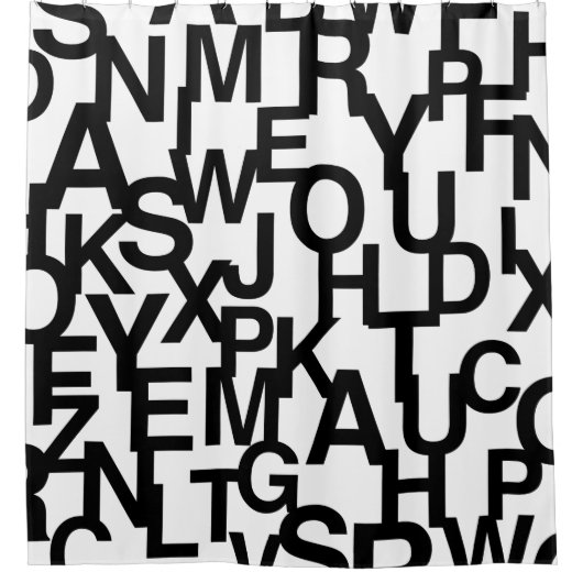 モダン,抽象芸術，文字付きの雑然としたパターン シャワーカーテン (正面)