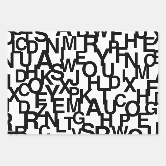 モダン,抽象芸術，文字付きの雑然としたパターン ラッピングペーパーシート (正面)