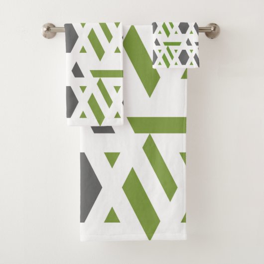 モダン,抽象芸術，灰色，オリーブグリーン，白 バスタオルセット (インサイチュ)